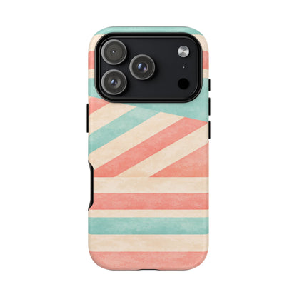 Pastel Stripes Tough Phone Case – Retro Coral & Teal Protective Cover