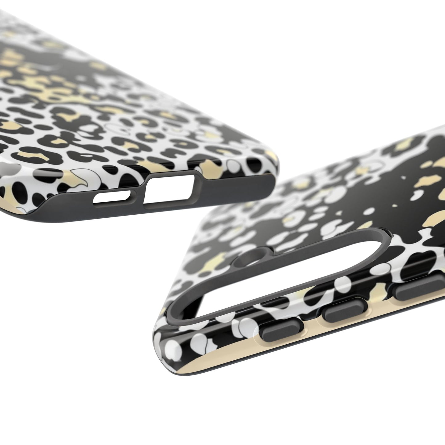 Leopard Splash Tough Phone Case — Black & Cream Animal Print Protective Cover