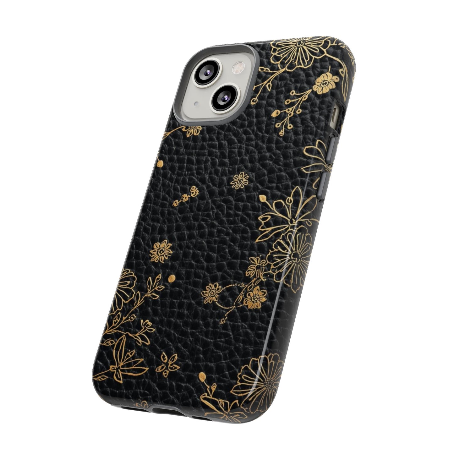 Floral Gold Foil Leather Texture Tough Phone Case