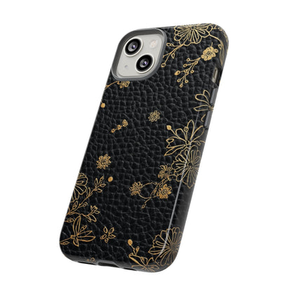 Floral Gold Foil Leather Texture Tough Phone Case