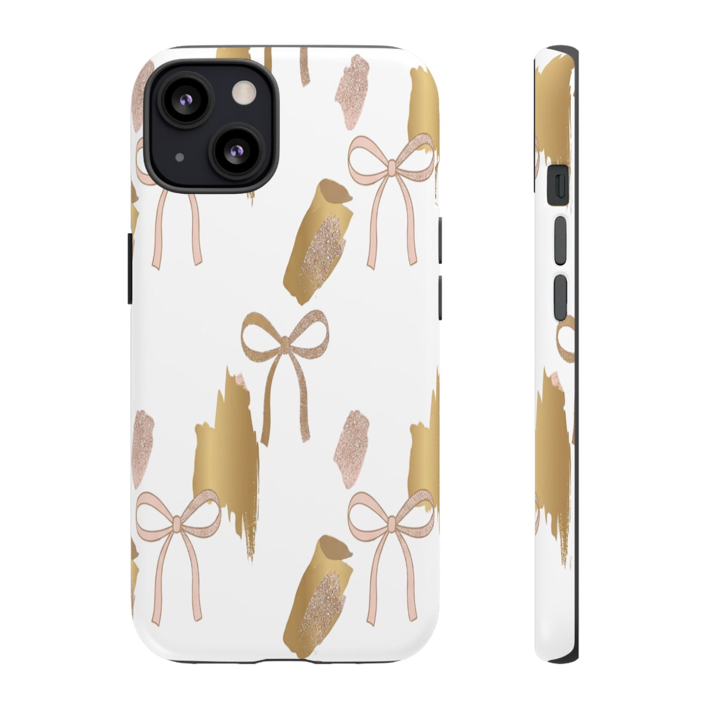 Phone Case — Gold Brushstroke & Blush Bow Pattern