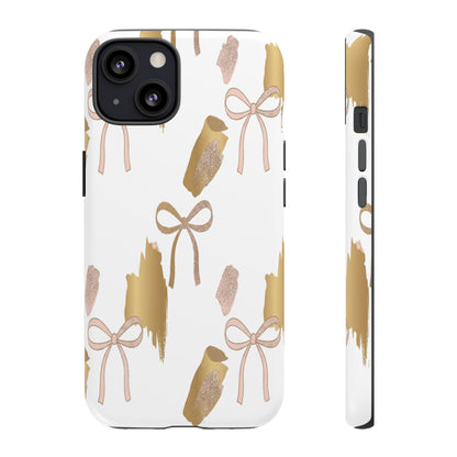 Phone Case — Gold Brushstroke & Blush Bow Pattern