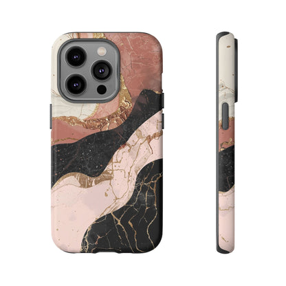 Marbled Rose Gold Phone Case — Abstract Pink & Black Protective Tough Case