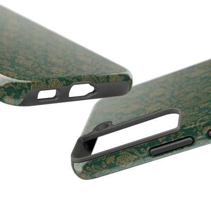 Vintage Floral Tough Phone Case — Green Damask Protective Cover