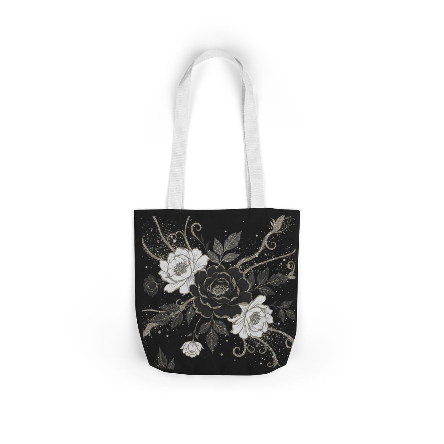 Floral Noir Canvas Tote — Black & White Rose Print