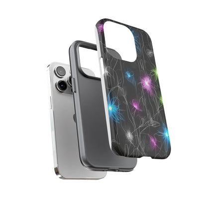 Neon Floral Tough Phone Case — Glow Flower Protective iPhone Cover