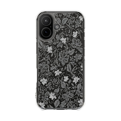 Clear Magnetic Phone Case — Black Floral Vine Design