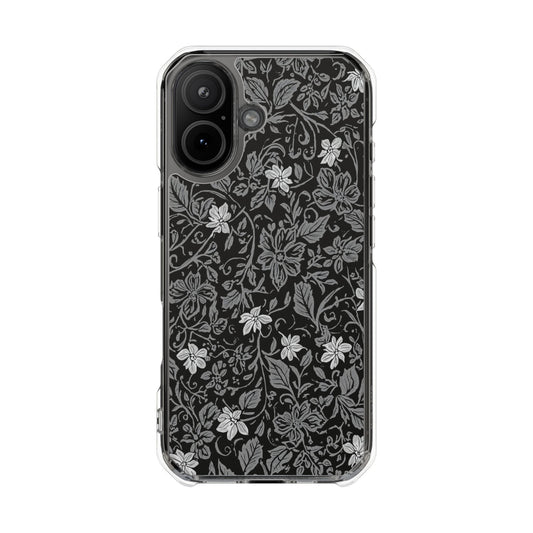 Clear Magnetic Phone Case — Black Floral Vine Design