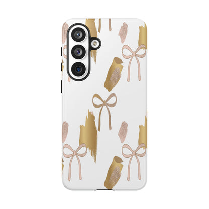 Phone Case — Gold Brushstroke & Blush Bow Pattern