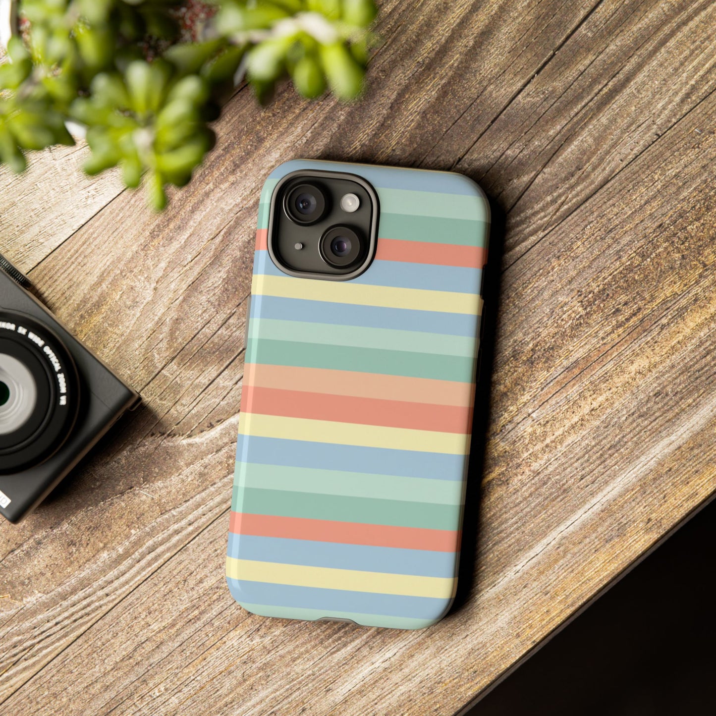 Pastel Striped Phone Case — Retro Horizontal Multi-Color Tough Case