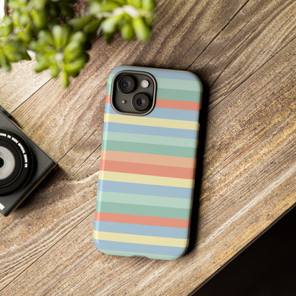 Pastel Striped Phone Case — Retro Horizontal Multi-Color Tough Case
