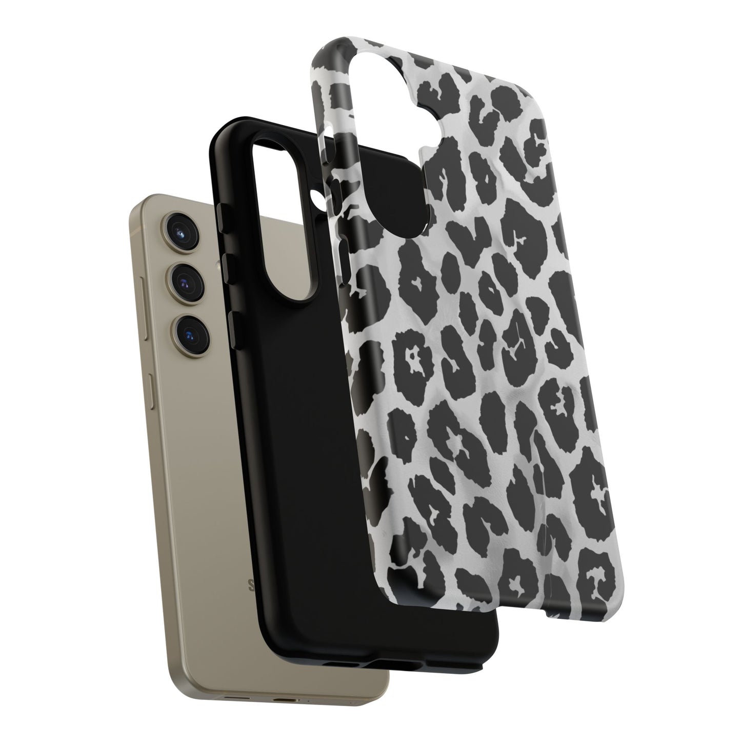 Leopard Print Tough Phone Case – Black & White Animal Pattern Protective Cover