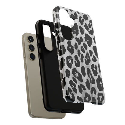 Leopard Print Tough Phone Case – Black & White Animal Pattern Protective Cover
