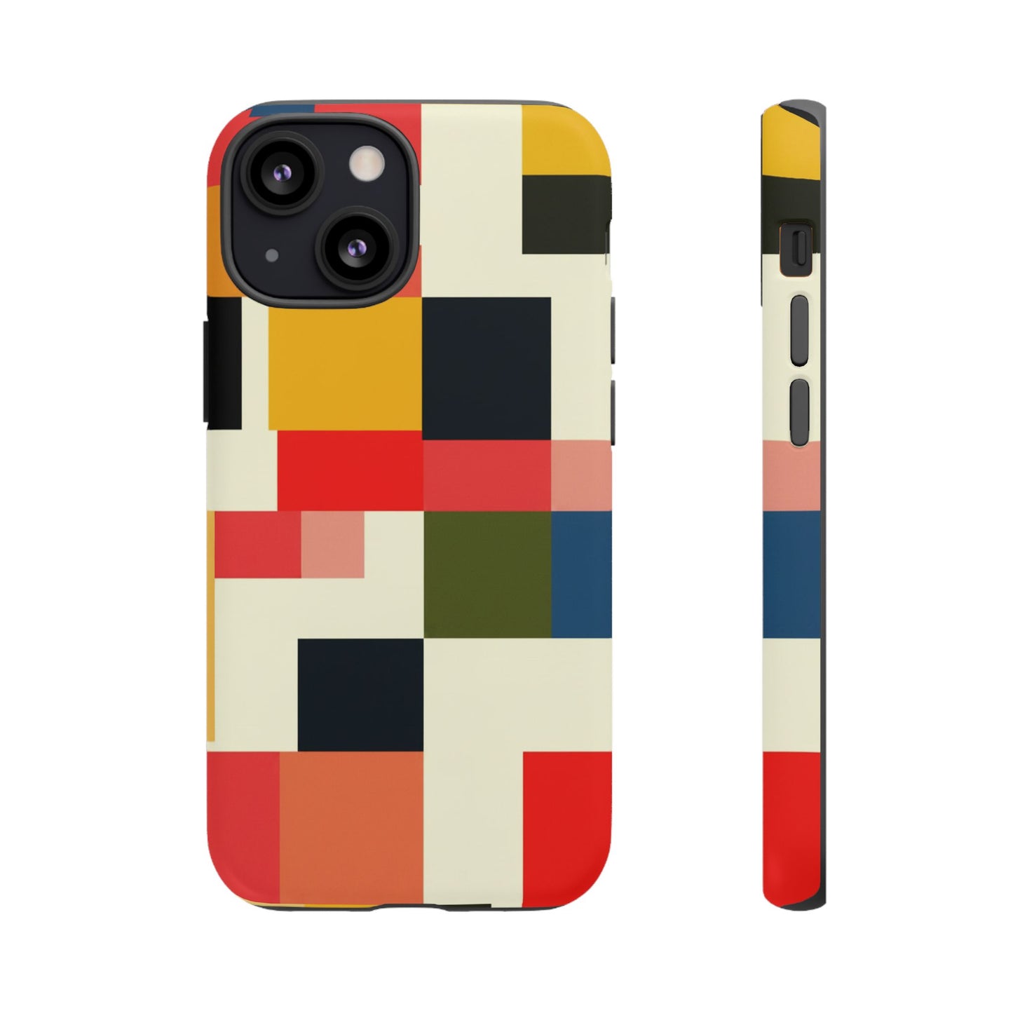 Abstract Color Block Tough Phone Case — Retro Geometric Protective Cover
