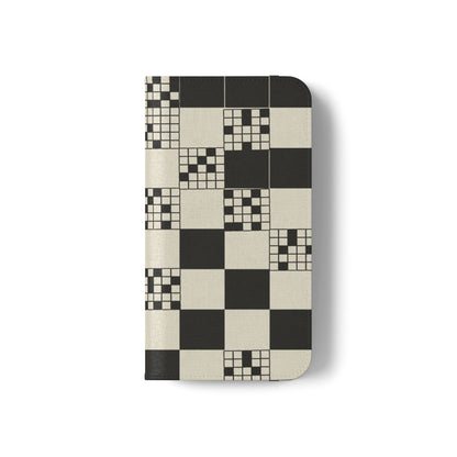 Checkerboard Flip Phone Case – Retro Black & Cream Geometric Wallet Case