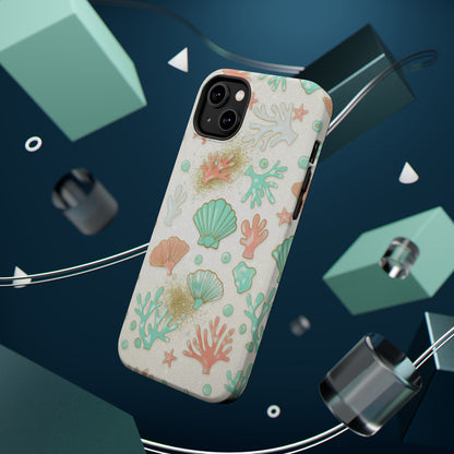 Sea Shells Magnetic Impact Phone Case — Pastel Coral & Teal Beach Design