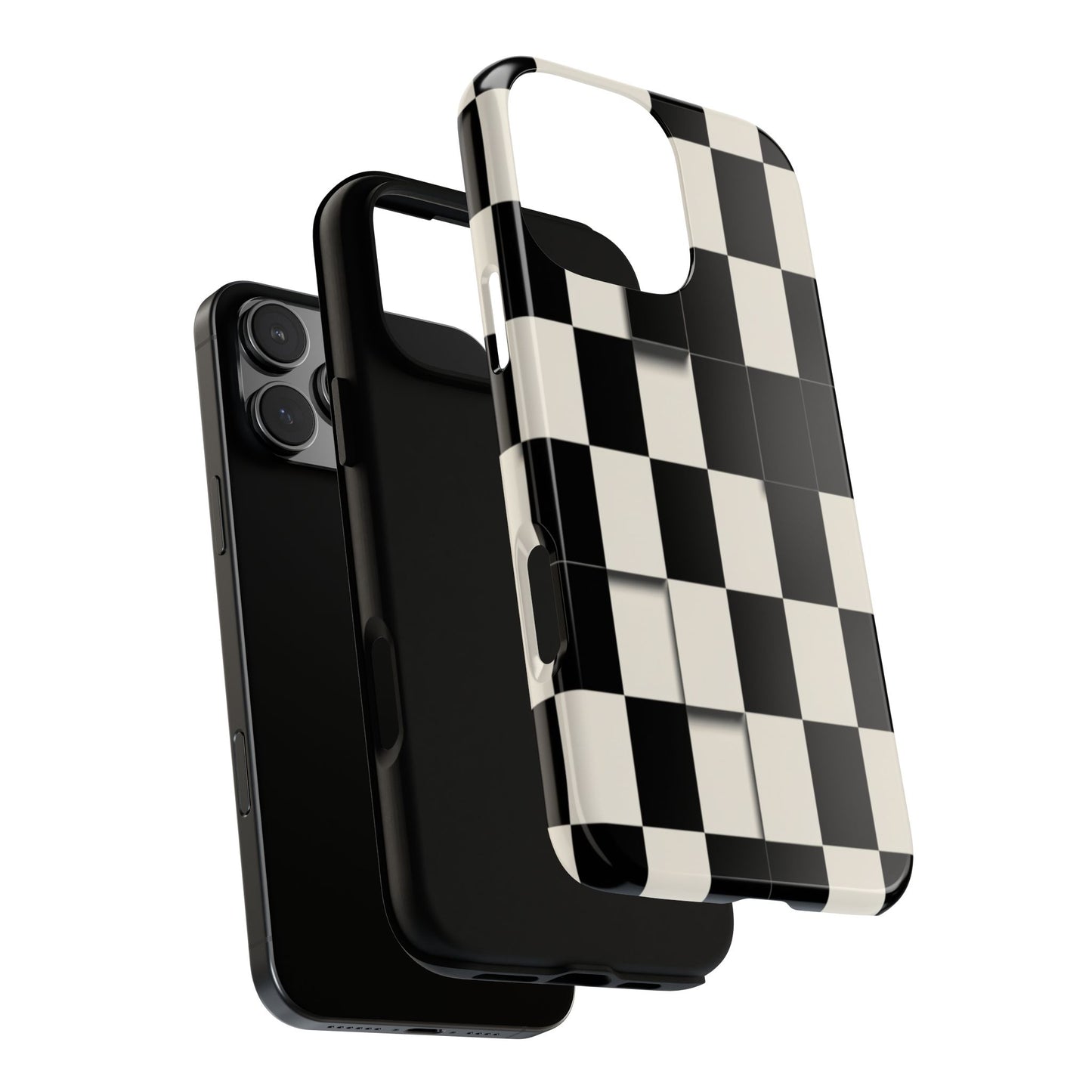 Checkerboard Tough Phone Case — Classic Black & Cream Grid Protective Cover