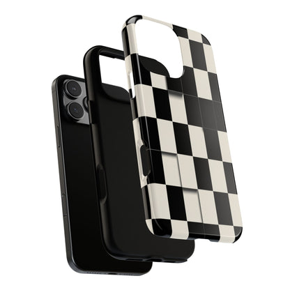 Checkerboard Tough Phone Case — Classic Black & Cream Grid Protective Cover