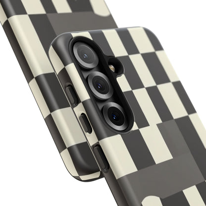 Checkerboard Wave Phone Case — Black & Cream Graphic Tough Case
