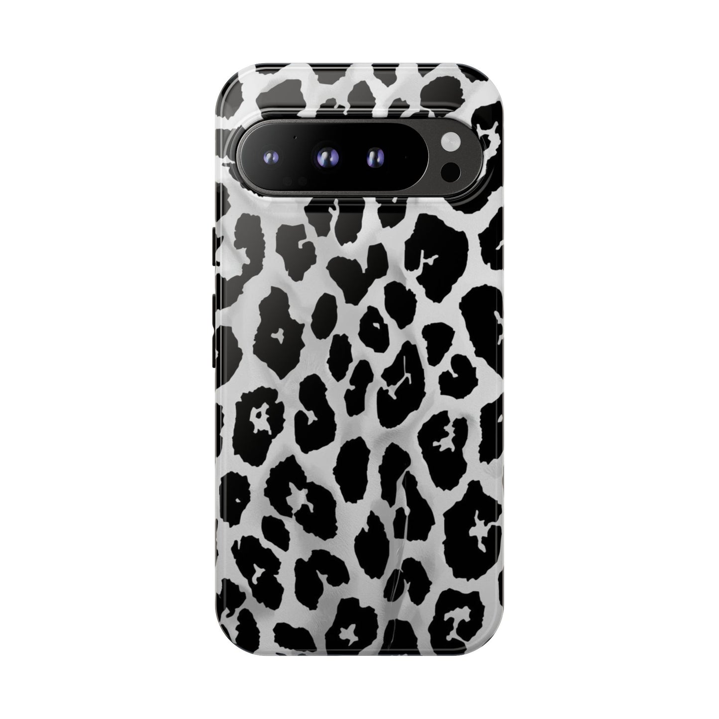 Leopard Print Tough Phone Case – Black & White Animal Pattern Protective Cover