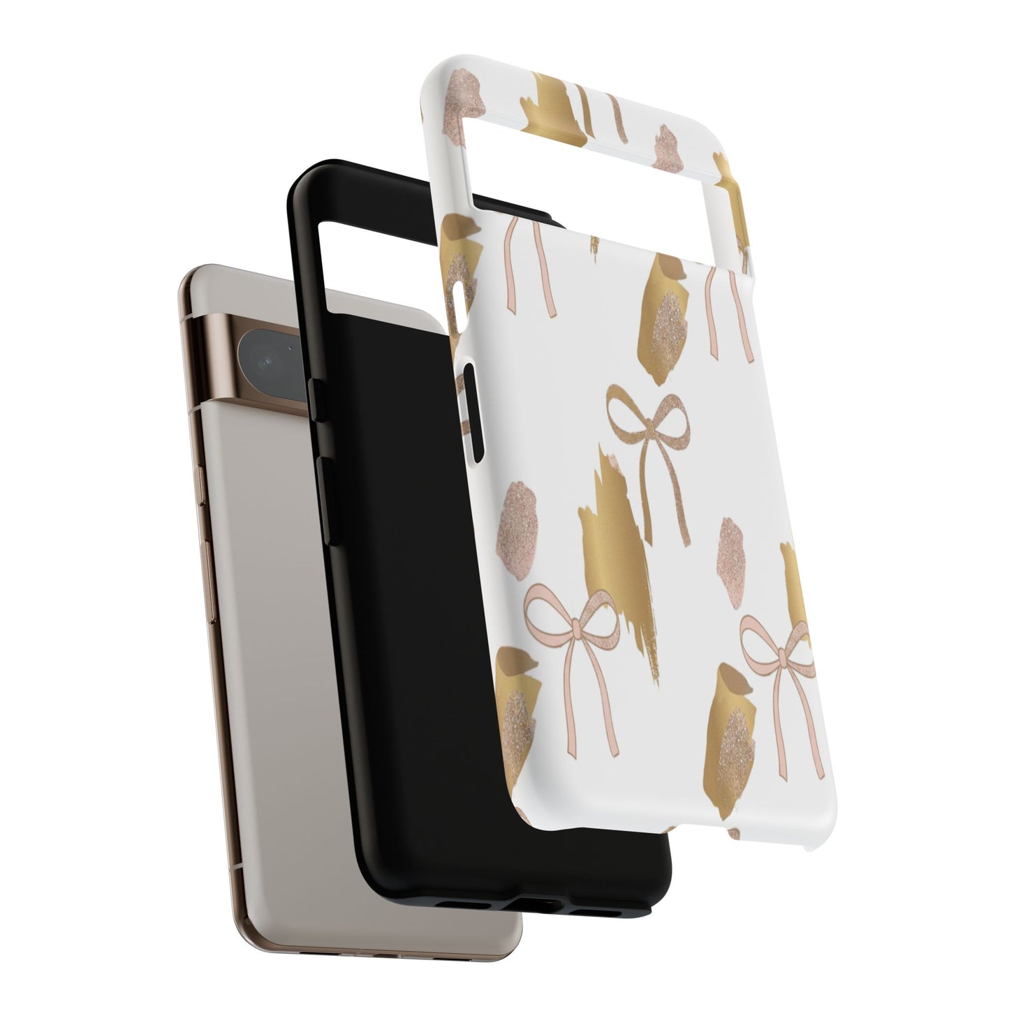 Phone Case — Gold Brushstroke & Blush Bow Pattern