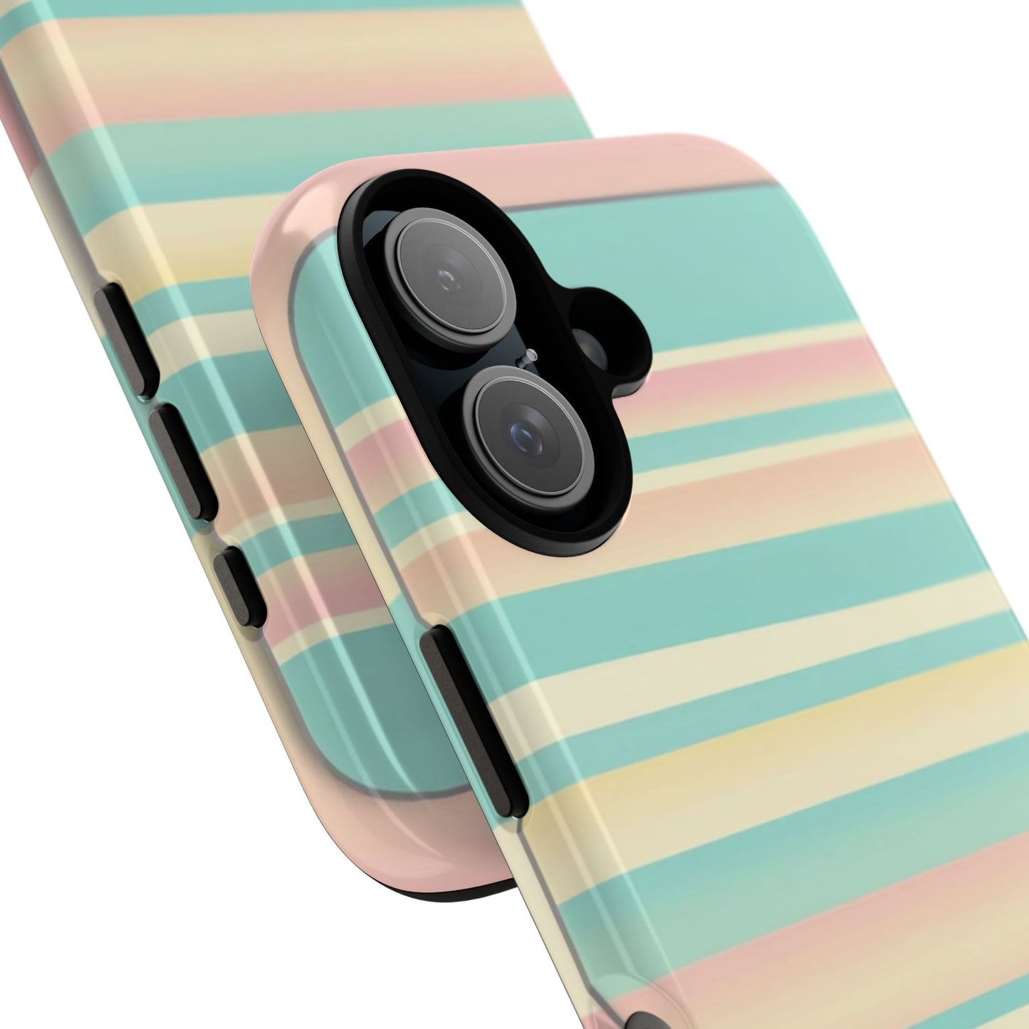Pastel Striped Tough Phone Case — Mint, Peach & Cream Protective Cover