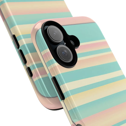 Pastel Striped Tough Phone Case — Mint, Peach & Cream Protective Cover