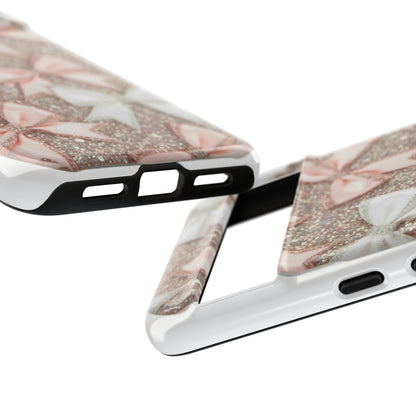 Glitter Bow Tough Phone Case — Pink & White Ribbon Protective Cover