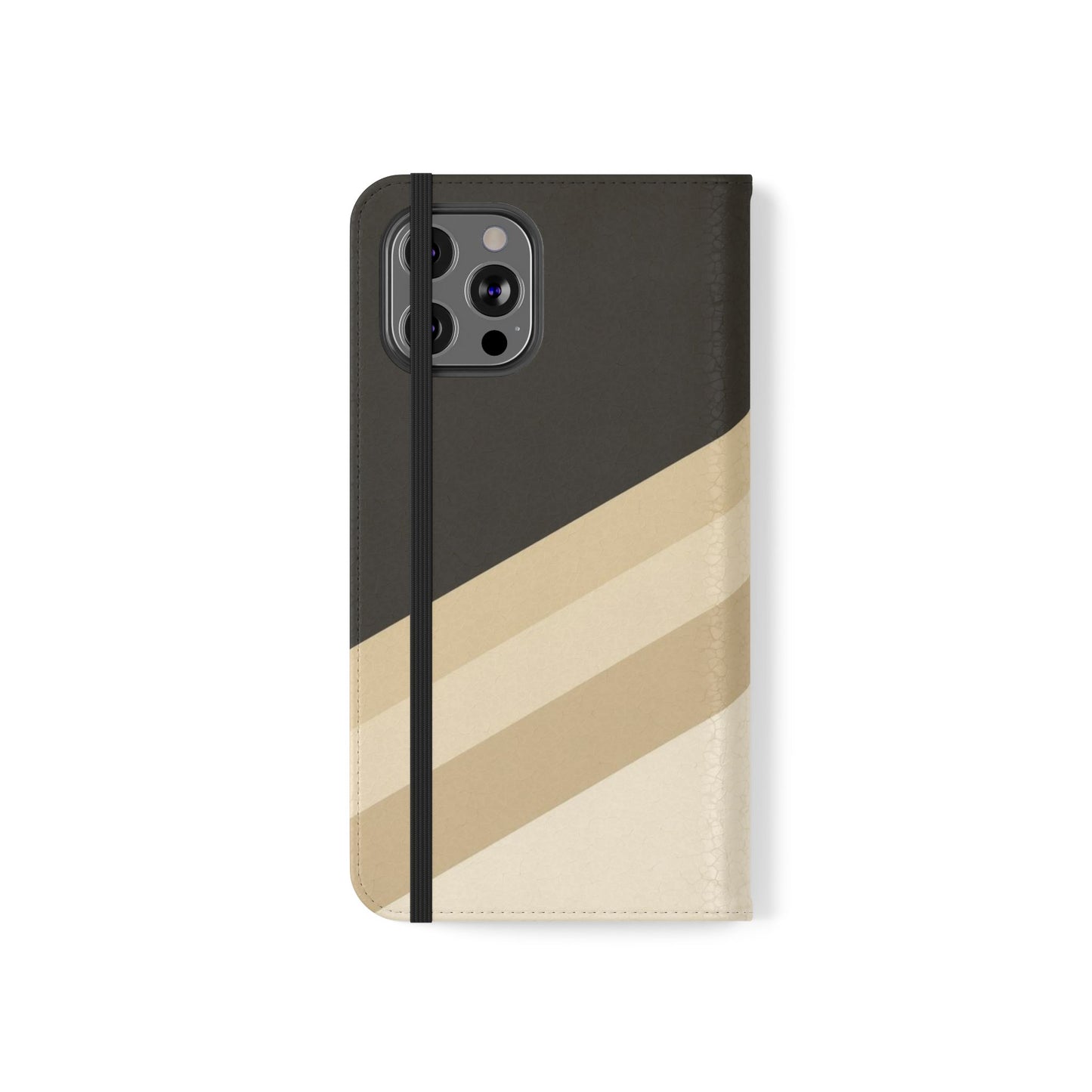 Retro Neutral Stripe Flip Phone Case — Wallet Folio with Card Slots