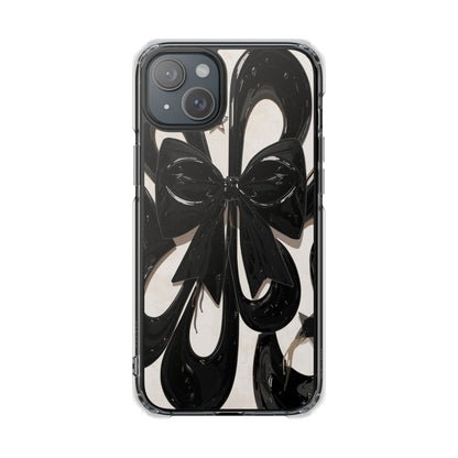 Clear Magnetic Phone Case — Black Abstract Bow Design
