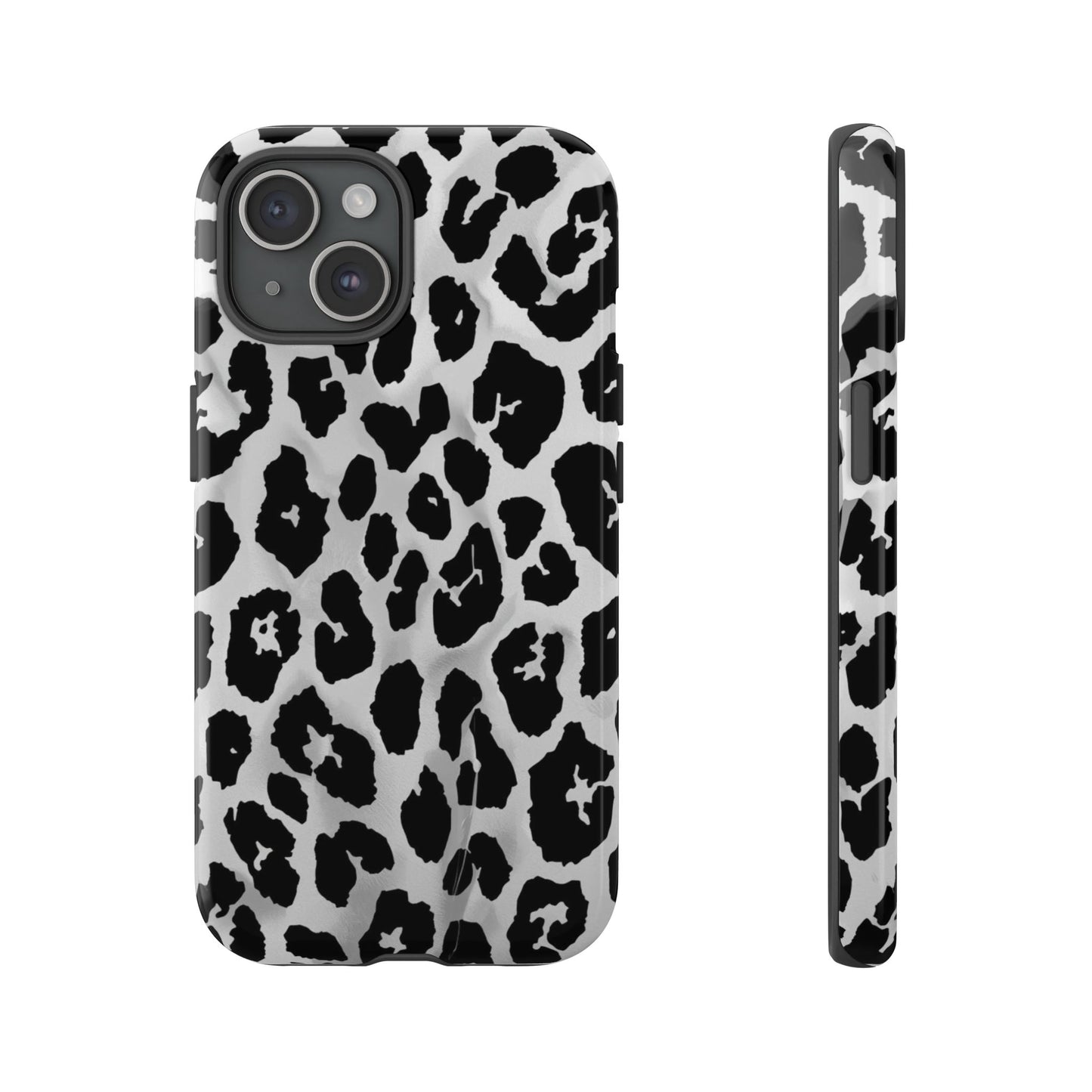 Leopard Print Tough Phone Case – Black & White Animal Pattern Protective Cover