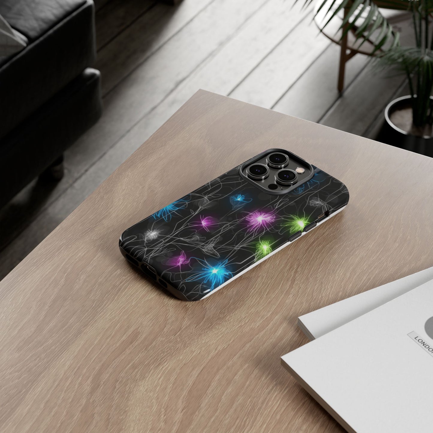 Neon Floral Tough Phone Case — Glow Flower Protective iPhone Cover