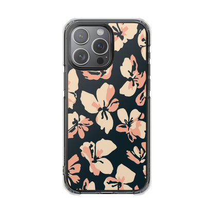 Clear Magnetic Phone Case — Peach Floral Impact Protection