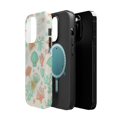 Sea Shells Magnetic Impact Phone Case — Pastel Coral & Teal Beach Design