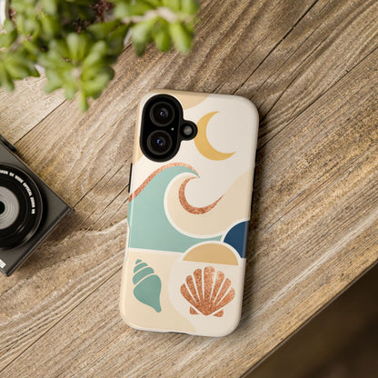 Sea Breeze Tough Phone Case — Retro Waves & Shells Design