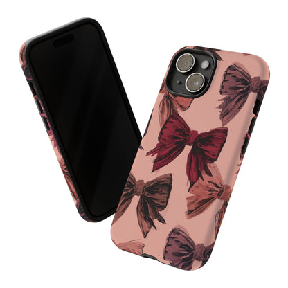 Bow Pattern Tough Phone Case — Pink Watercolor Bows Protective iPhone Cover