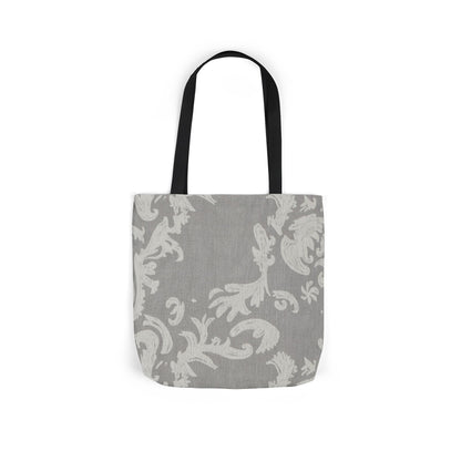 Gray Damask Canvas Tote Bag with Black Straps