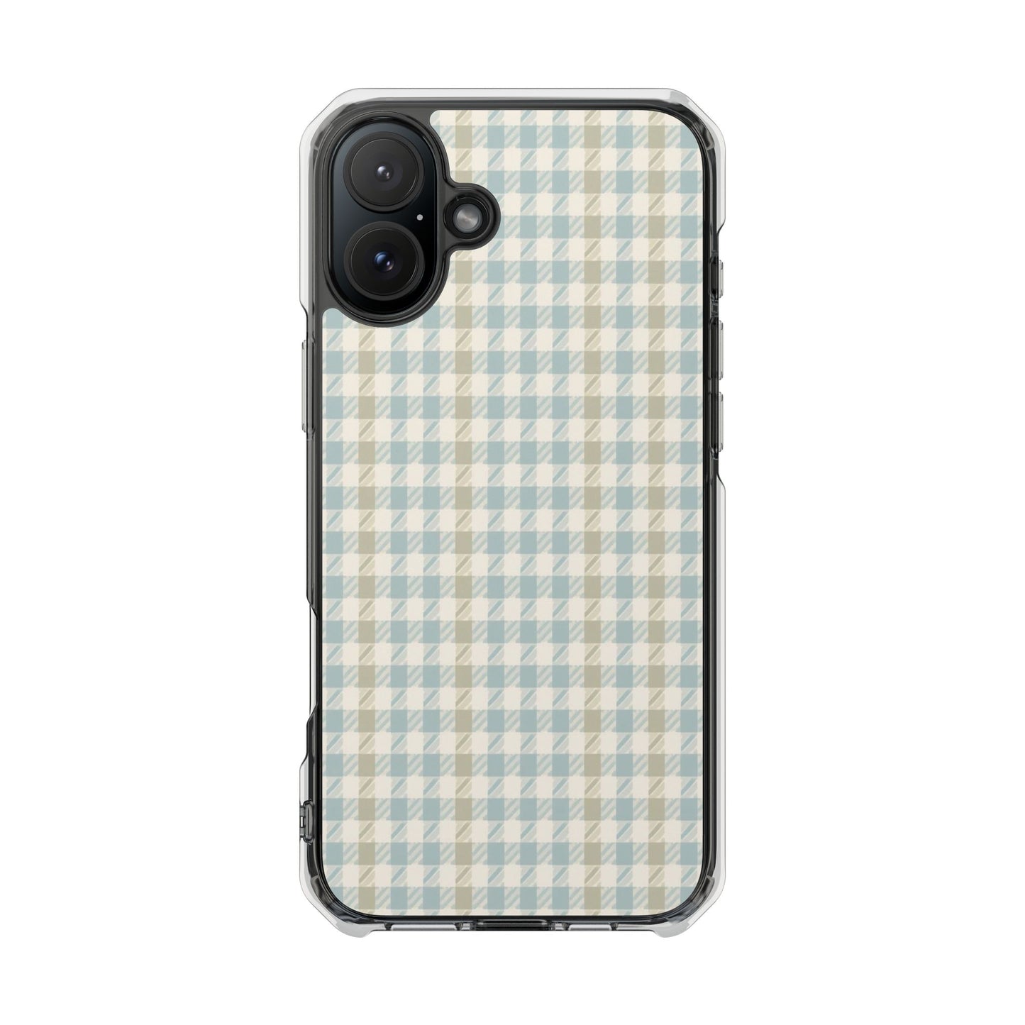 Clear Magnetic Phone Case — Pastel Blue Gingham Protective Cover