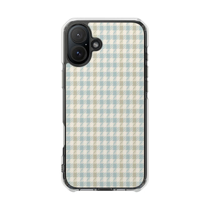 Clear Magnetic Phone Case — Pastel Blue Gingham Protective Cover