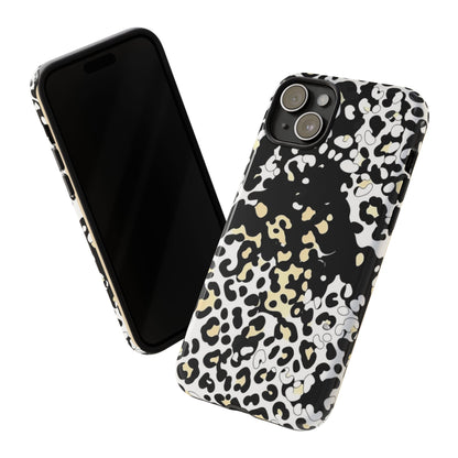 Leopard Splash Tough Phone Case — Black & Cream Animal Print Protective Cover