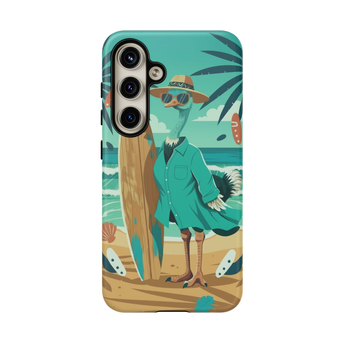 Phone Case — Retro Dressed Seagull Surfing Beach Illustration