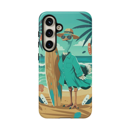 Phone Case — Retro Dressed Seagull Surfing Beach Illustration