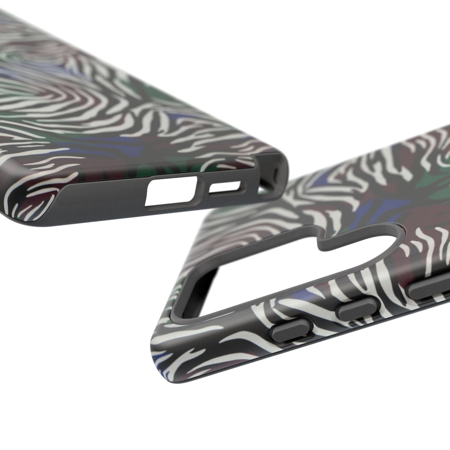 Zebra Camo Tough Phone Case – Green & Blue Animal Print Protective Cover