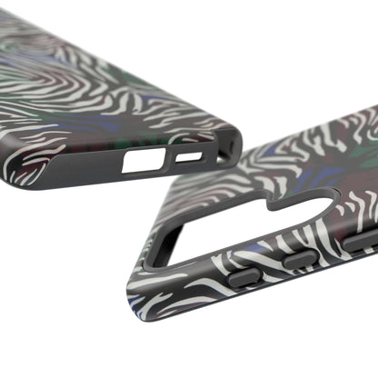 Zebra Camo Tough Phone Case – Green & Blue Animal Print Protective Cover