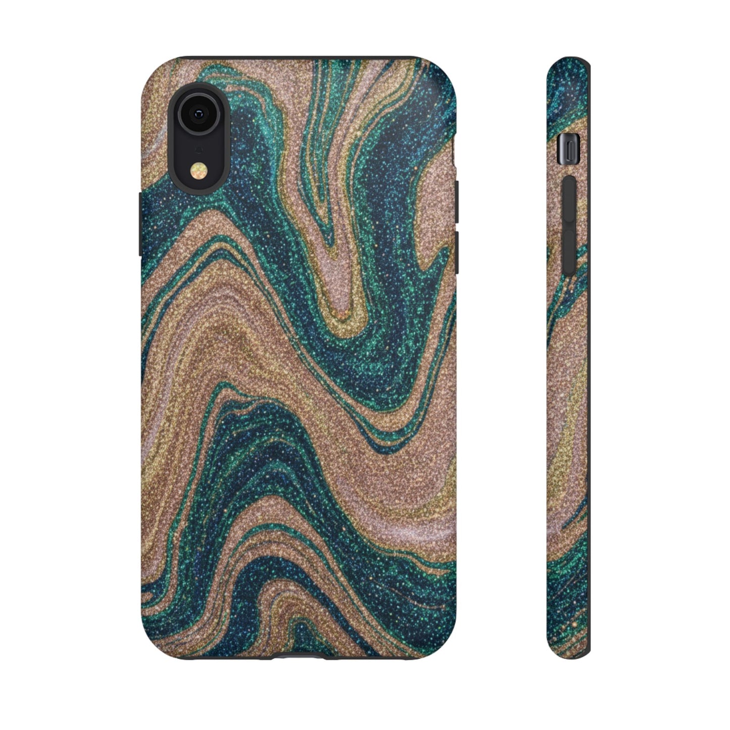 Marbled Teal & Gold Phone Case — Glitter Swirl Tough Case