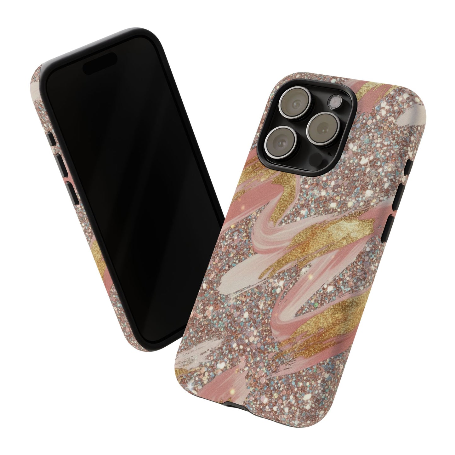 Glitter Blush Marble Phone Case — Pink Gold Swirl Tough Case
