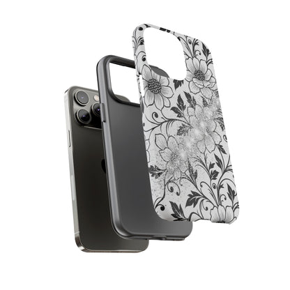 Floral Lace Phone Case — Black & White Vintage Flower Protective Case