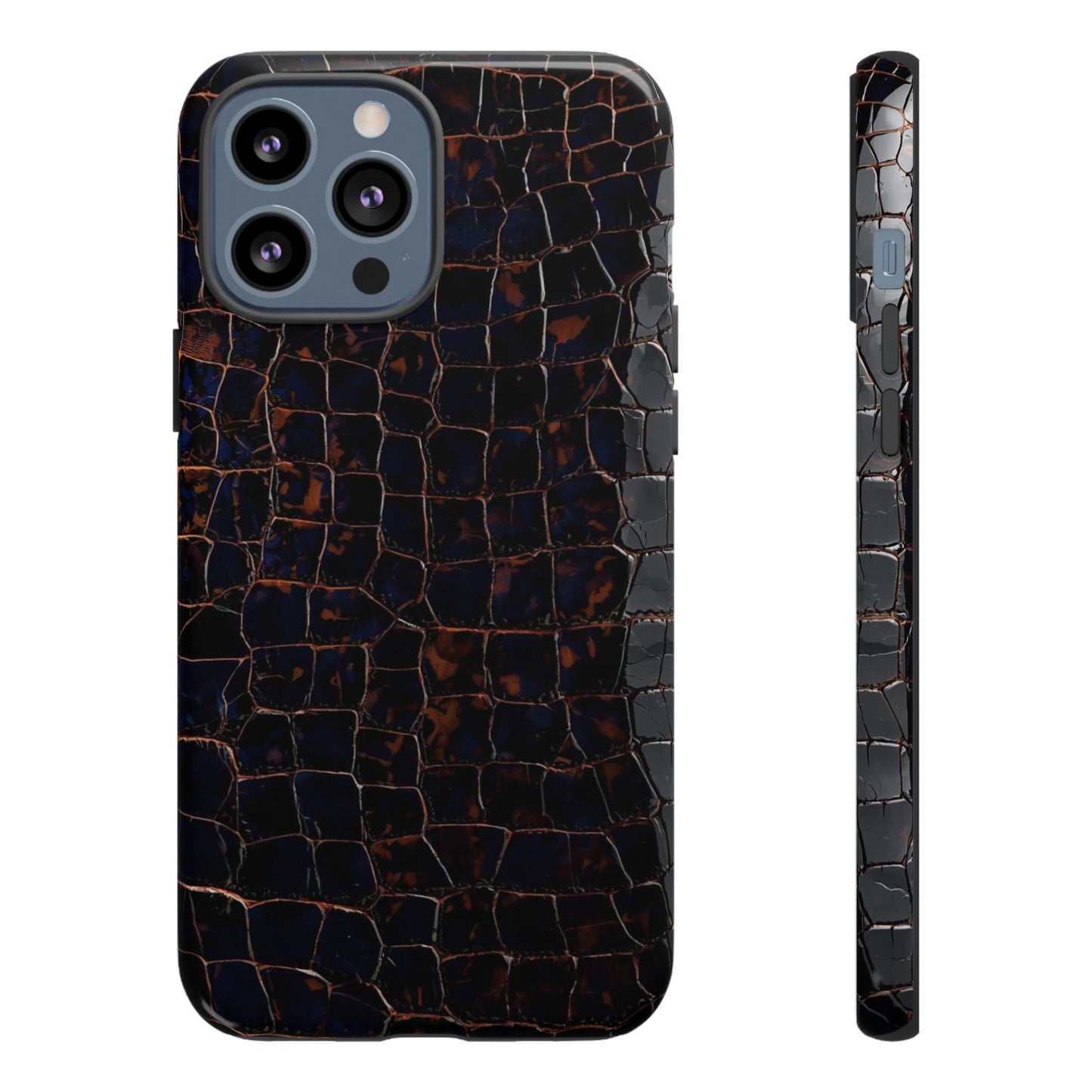 Croc-Embossed Tough Phone Case — Shockproof Black Alligator Texture