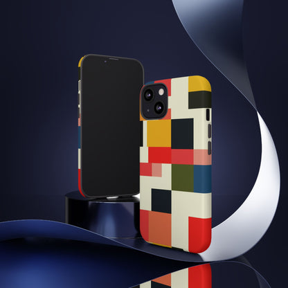 Abstract Color Block Tough Phone Case — Retro Geometric Protective Cover