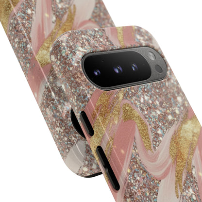 Glitter Blush Marble Phone Case — Pink Gold Swirl Tough Case